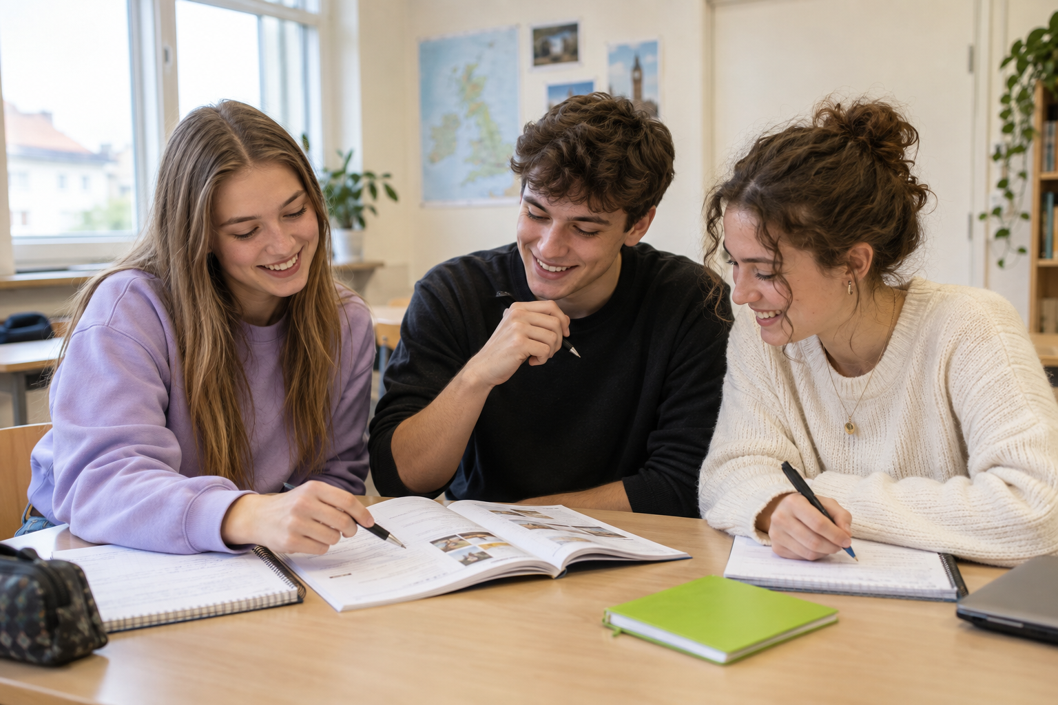 Ilustrační fotografie studentů při společném procvičování angličtiny.